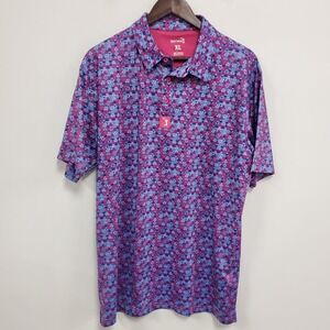 Bogeybros Mens Short Sleeve Artsy Golf Polo Shirt Size XL Blue Sports Stretch